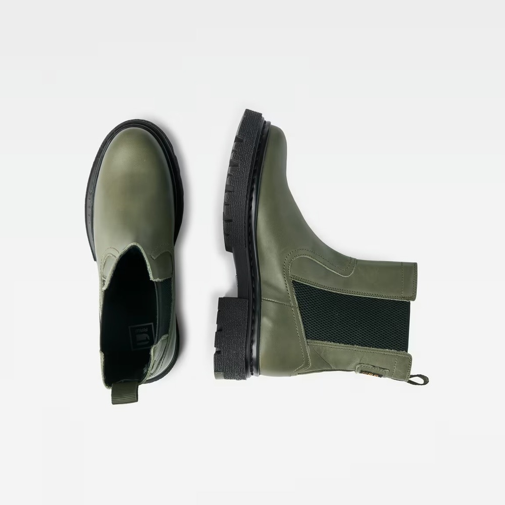 G-Star Raw Kafey Chelsea Boots Olive Green Leather Lug Sole Ankle Boots Women